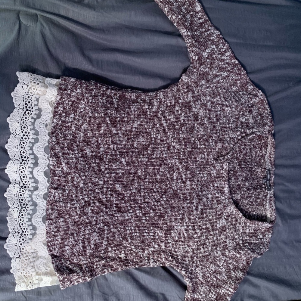 Marbled Sweater with Lace Trim